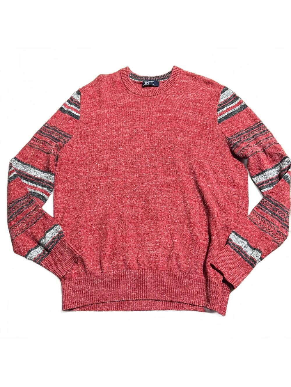 Gap Mens Fair Isle Crewneck Sweater XL Tall Red Heathered LS Pullover Holiday